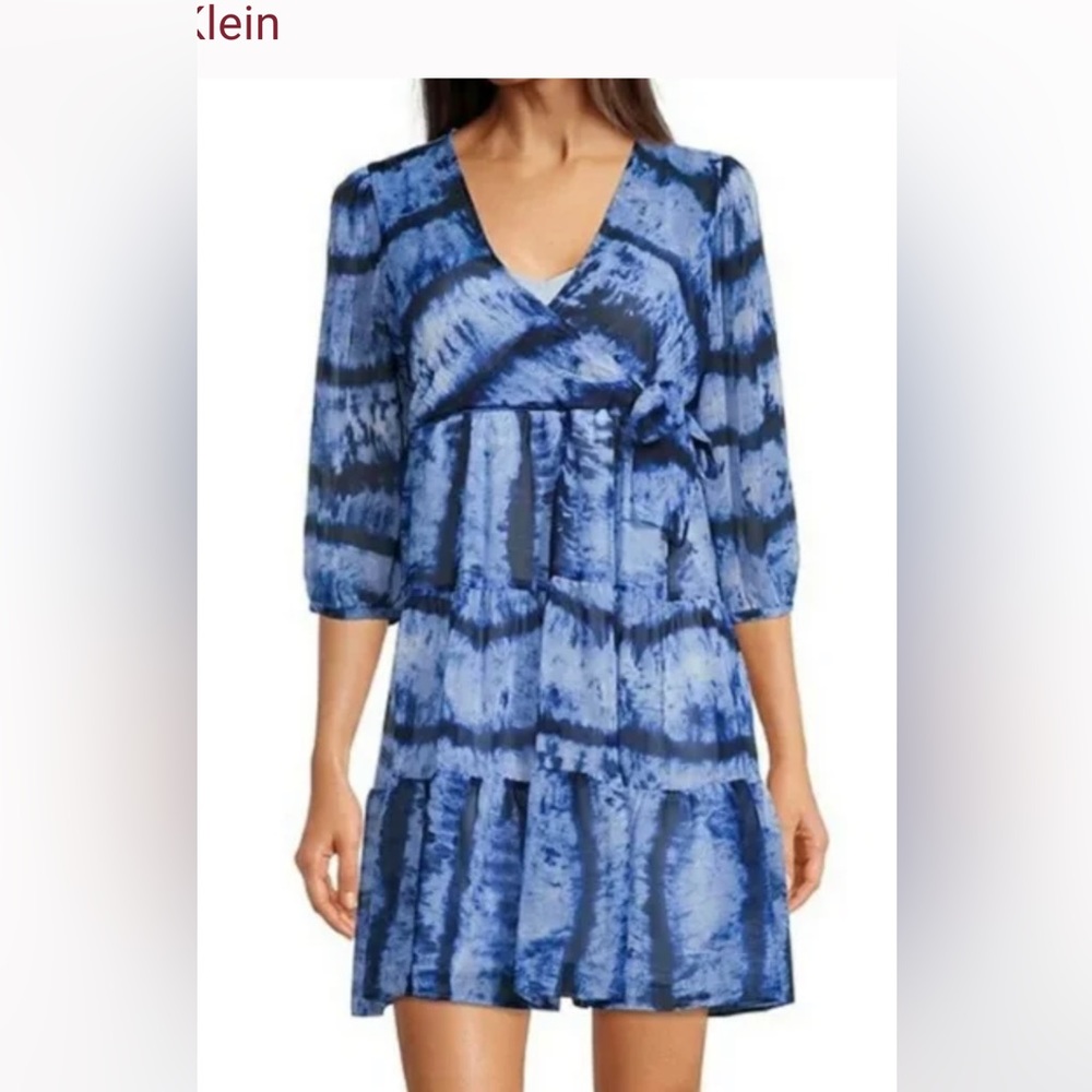 NWT Calvin Klein Surplice Bodice Tie Dye Tiered Chiffon Dress 6
